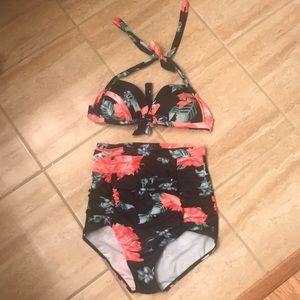 High waisted floral bikini small